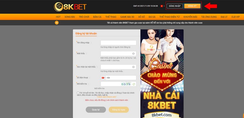 Đăng ký tài khoản 8KBET
