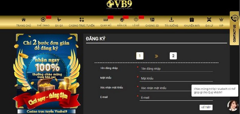 Người dùng đăng ký tài khoản mới có thể vào trải nghiệm trò chơi