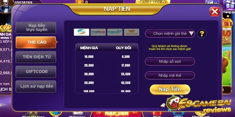68gamebai fm Nạp sớm nhận tiền nhanh bằng thẻ điện thoại