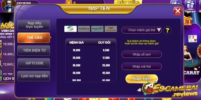 68gamebai fm Nạp tiền vào tài khoản 68 game bài không mất phí